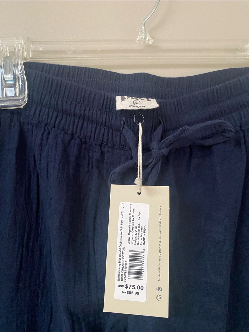NWT Pact Coastal Double Gauze Split Hem Wide Leg Pant in French Navy - Picture 6 of 11